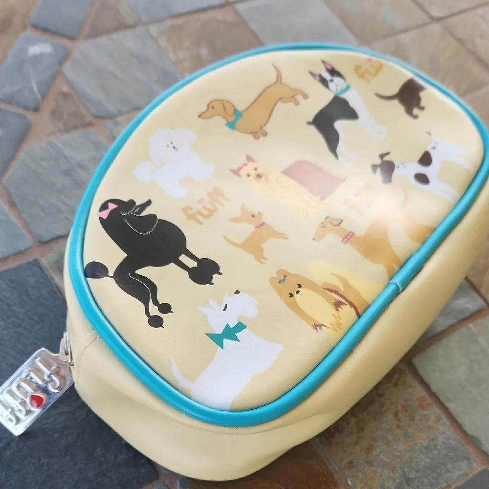 ✨️Fluff Yellow Neoprene Dog Print Travel Pouch with Turquoise Trim
